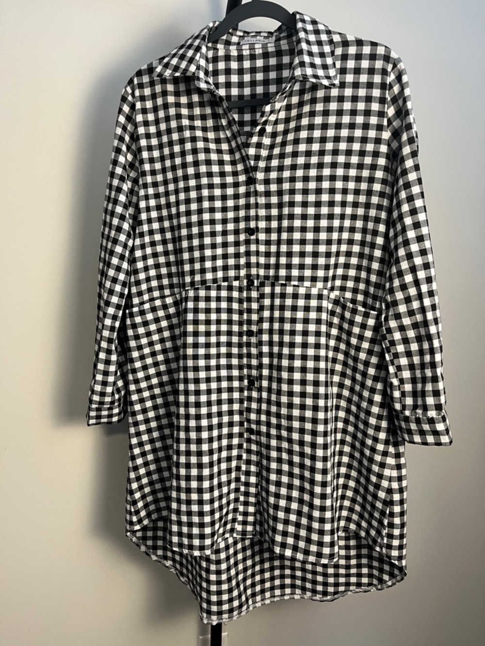 Cellabie Black & White Gingham Mini Shirt Button Up Tunic Relaxed Medium